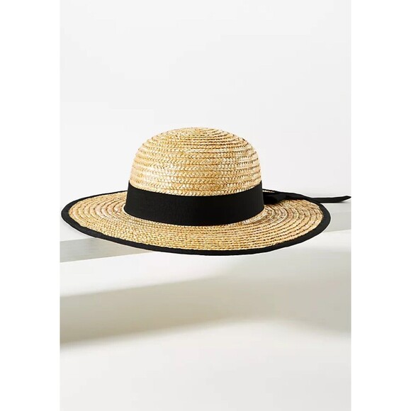 Anthropologie San Diego Ribbon Straw Hat Preppy Boho Vacation Summer Sz OS New